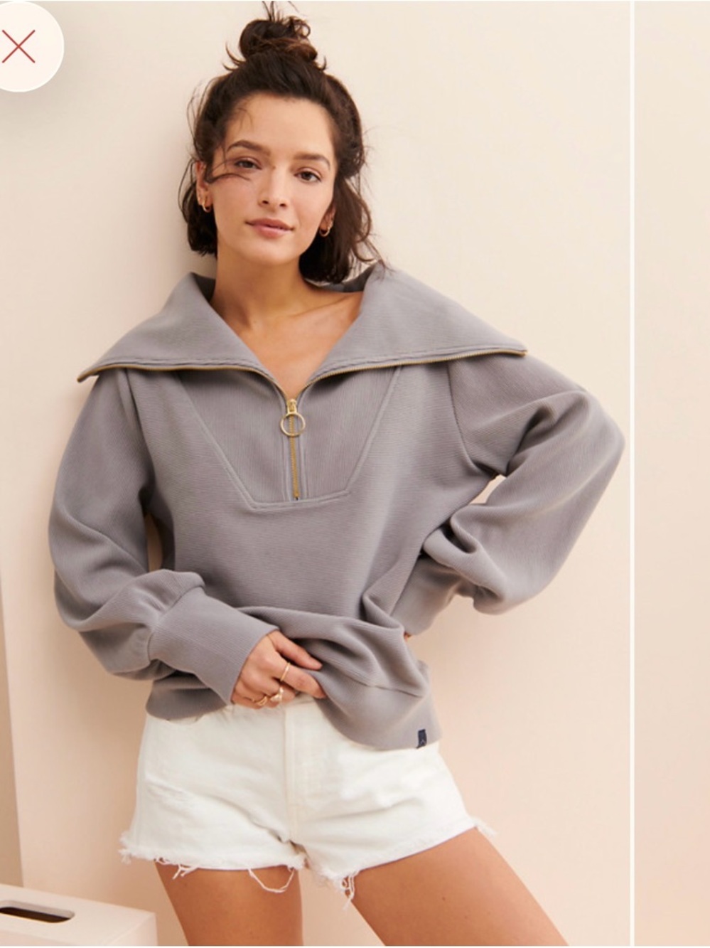 Varley Light Gray Half-Zip Oversized Pullover